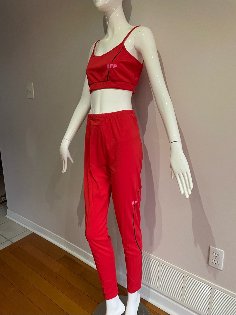 Red Athletic Crop Top & Track Pants Set